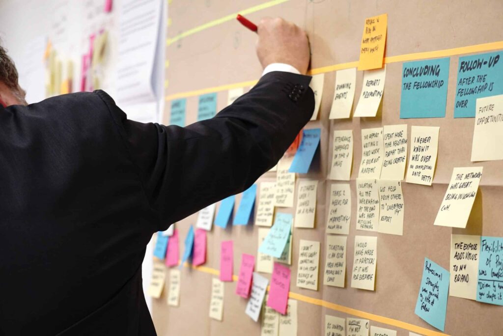 implementar melhorias de processos - pessoa escrevendo em um quadro simbolizando o processo de mapear um processo empresarial